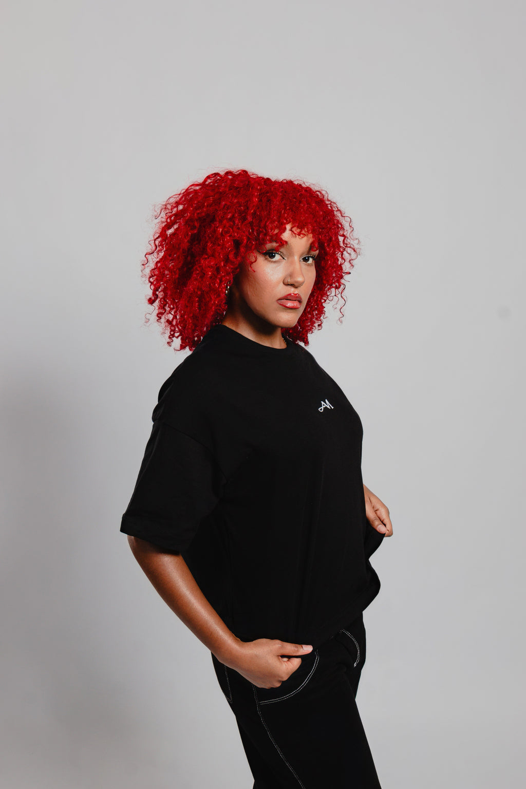 T-SHIRT COURT NOIR LOGO BLANC