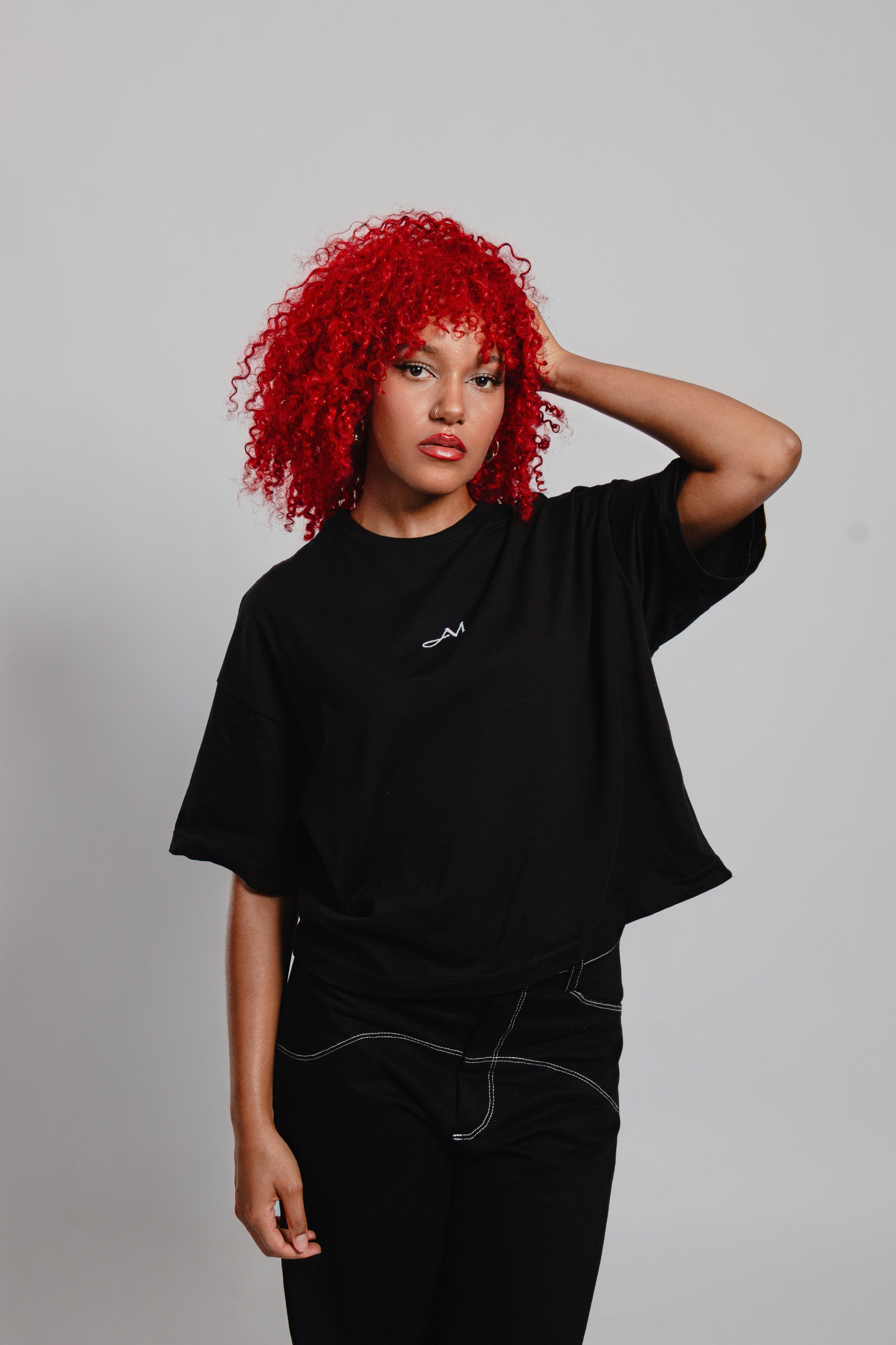 T-SHIRT COURT NOIR LOGO BLANC